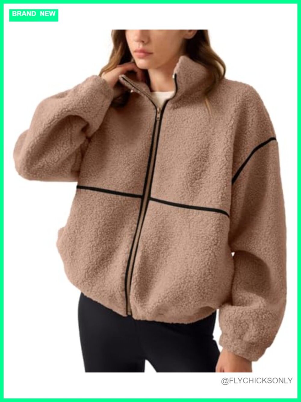 Womens Sherpa Fleece Jacket Zip Up Oversized Cropped Winter Sweatshirt